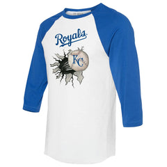 Kansas City Royals Tiny Turnip Women's Baseball Tear 3/4-Sleeve Raglan T-Shirt - White/Royal T-shirts