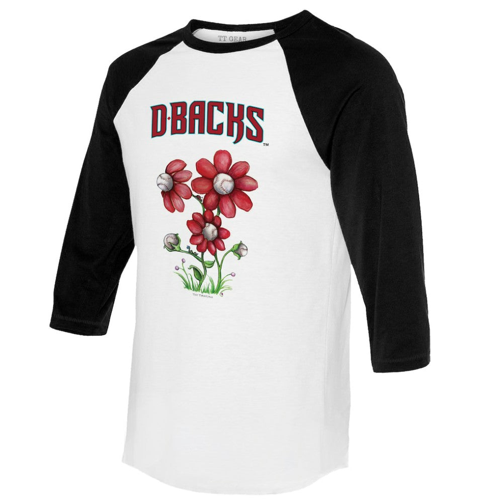 Arizona Diamondbacks Tiny Turnip Women's Blooming Baseballs 3/4-Sleeve Raglan T-Shirt - White/Black T-shirts