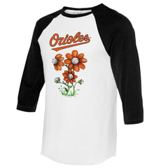 Baltimore Orioles Tiny Turnip Women's Blooming Baseballs 3/4-Sleeve Raglan T-Shirt - White/Black T-shirts