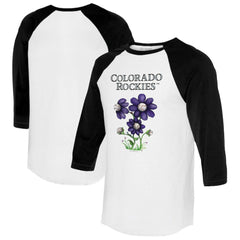 Colorado Rockies Tiny Turnip Women's Blooming Baseballs 3/4-Sleeve Raglan T-Shirt - White/Black T-shirts