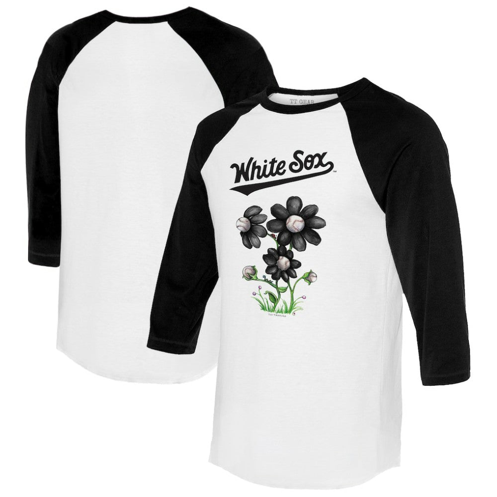 Chicago White Sox Tiny Turnip Women's Blooming Baseballs 3/4-Sleeve Raglan T-Shirt - White/Black T-shirts