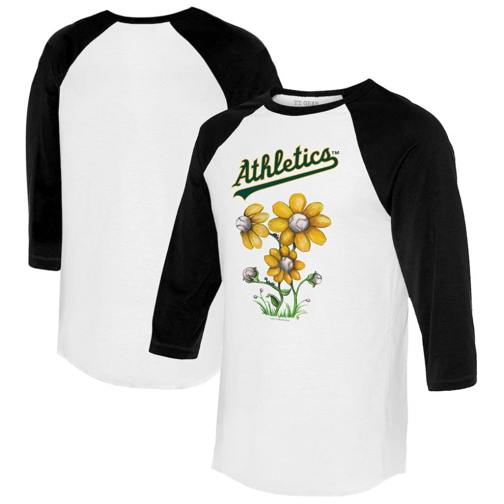 Athletics Tiny Turnip Women's Blooming Baseballs 3/4-Sleeve Raglan T-Shirt - White/Black T-shirts