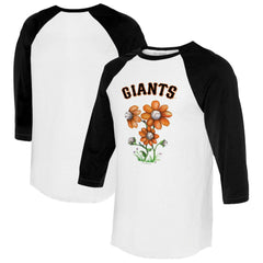 San Francisco Giants Tiny Turnip Women's Blooming Baseballs 3/4-Sleeve Raglan T-Shirt - White/Black T-shirts