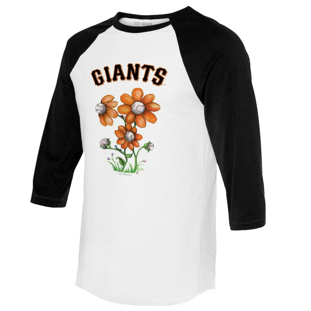 San Francisco Giants Tiny Turnip Women's Blooming Baseballs 3/4-Sleeve Raglan T-Shirt - White/Black T-shirts