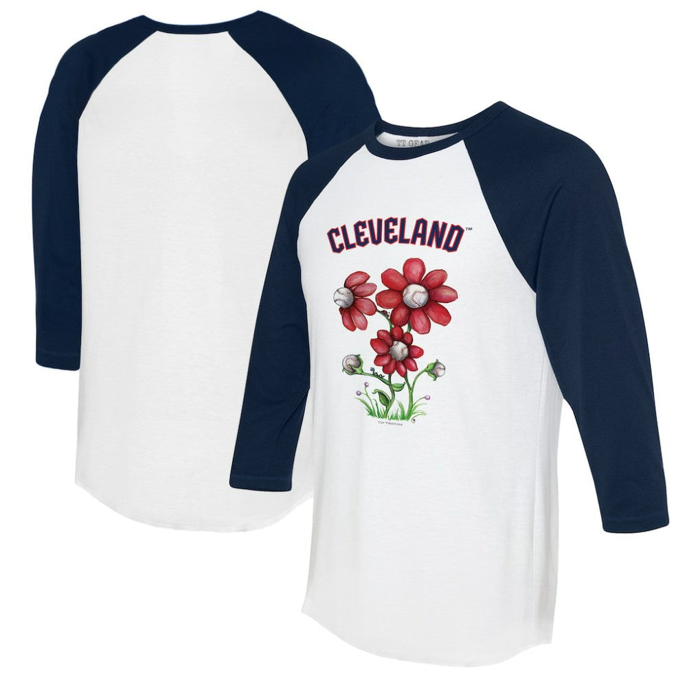 Cleveland Guardians Tiny Turnip Women's Blooming Baseballs 3/4-Sleeve Raglan T-Shirt - White/Navy T-shirts