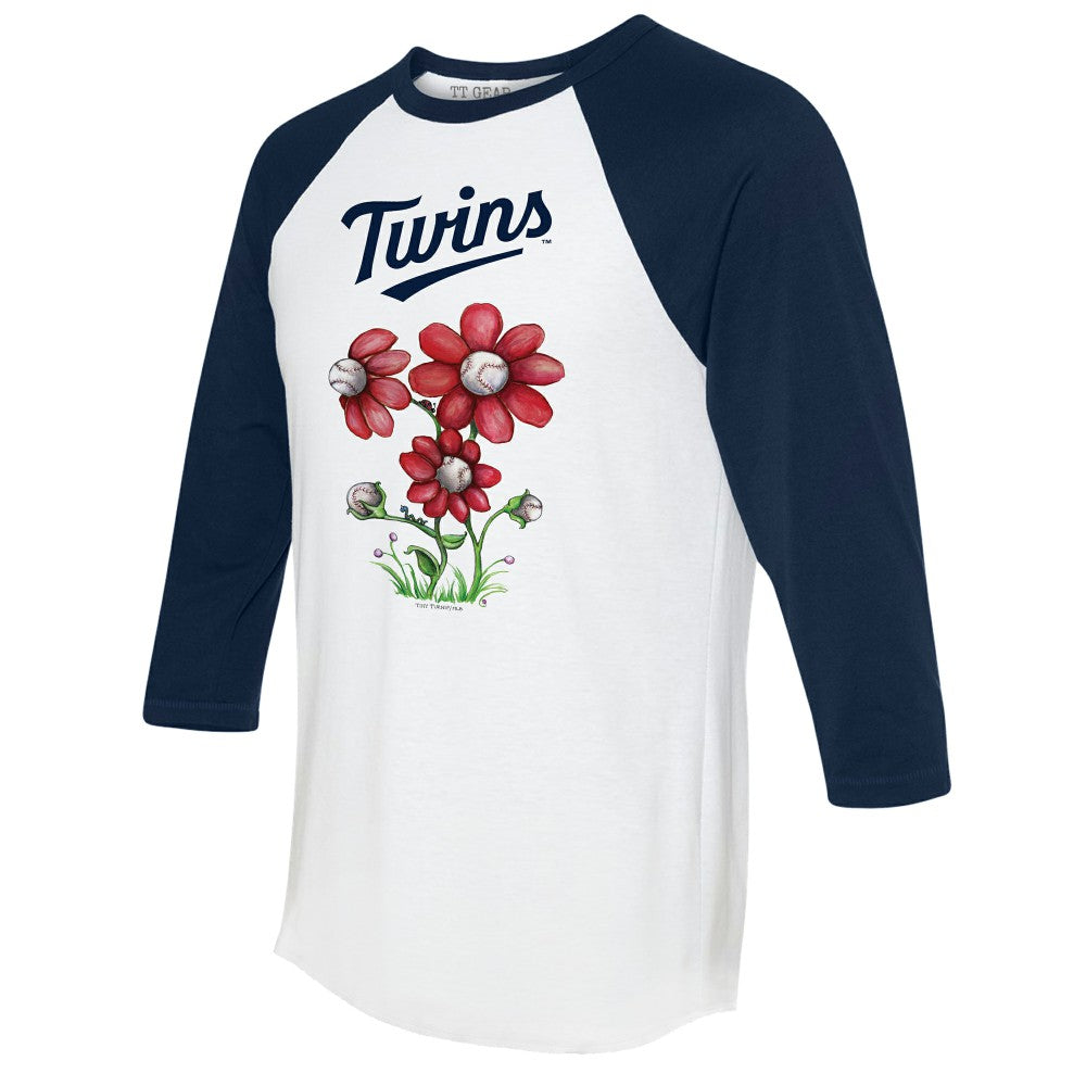 Minnesota Twins Tiny Turnip Women's Blooming Baseballs 3/4-Sleeve Raglan T-Shirt - White/Navy T-shirts