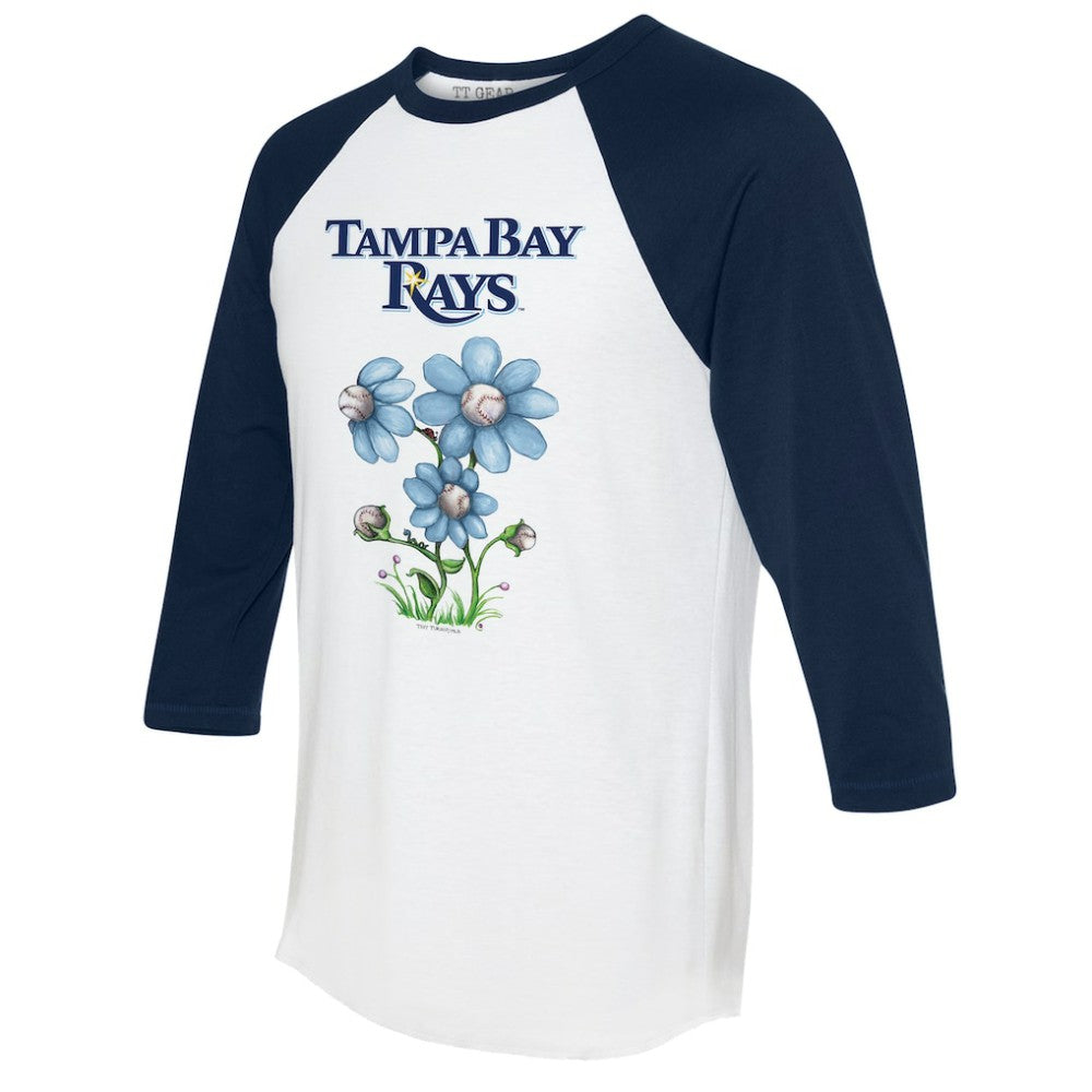 Tampa Bay Rays Tiny Turnip Women's Blooming Baseballs 3/4-Sleeve Raglan T-Shirt - White/Navy T-shirts