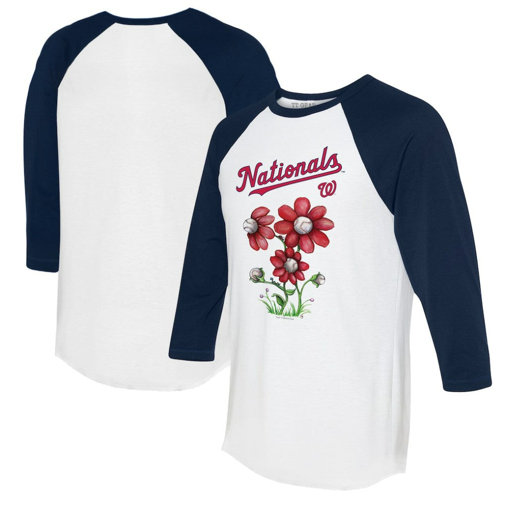 Washington Nationals Tiny Turnip Women's Blooming Baseballs 3/4-Sleeve Raglan T-Shirt - White/Navy T-shirts