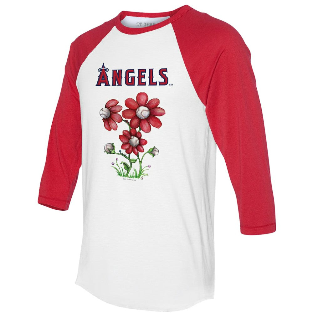 Los Angeles Angels Tiny Turnip Women's Blooming Baseballs 3/4-Sleeve Raglan T-Shirt - White/Red T-shirts