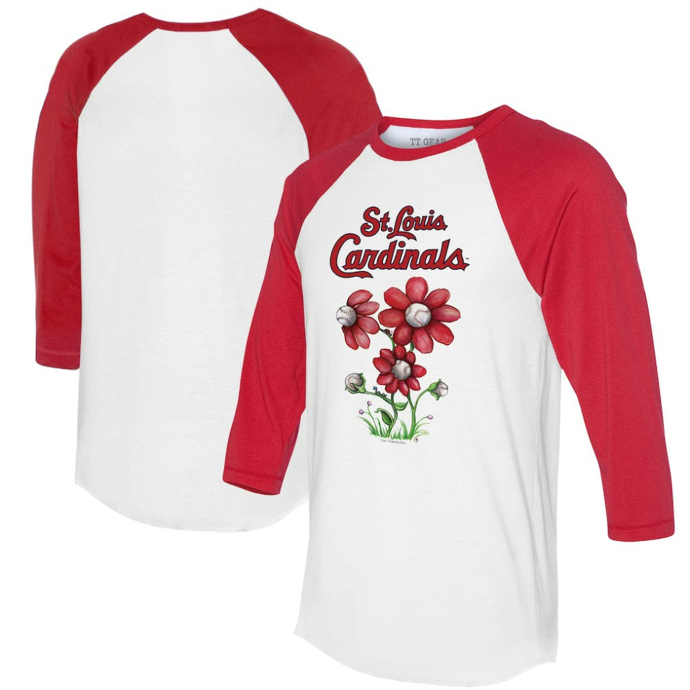 St. Louis Cardinals Tiny Turnip Women's Blooming Baseballs 3/4-Sleeve Raglan T-Shirt - White/Red T-shirts