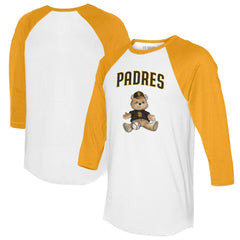San Diego Padres Tiny Turnip Women's Teddy Boy 3/4-Sleeve Raglan T-Shirt - White/Gold T-shirts