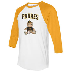 San Diego Padres Tiny Turnip Women's Teddy Boy 3/4-Sleeve Raglan T-Shirt - White/Gold T-shirts