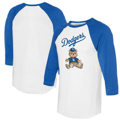 Los Angeles Dodgers Tiny Turnip Women's Teddy Boy 3/4-Sleeve Raglan T-Shirt - White/Royal T-shirts