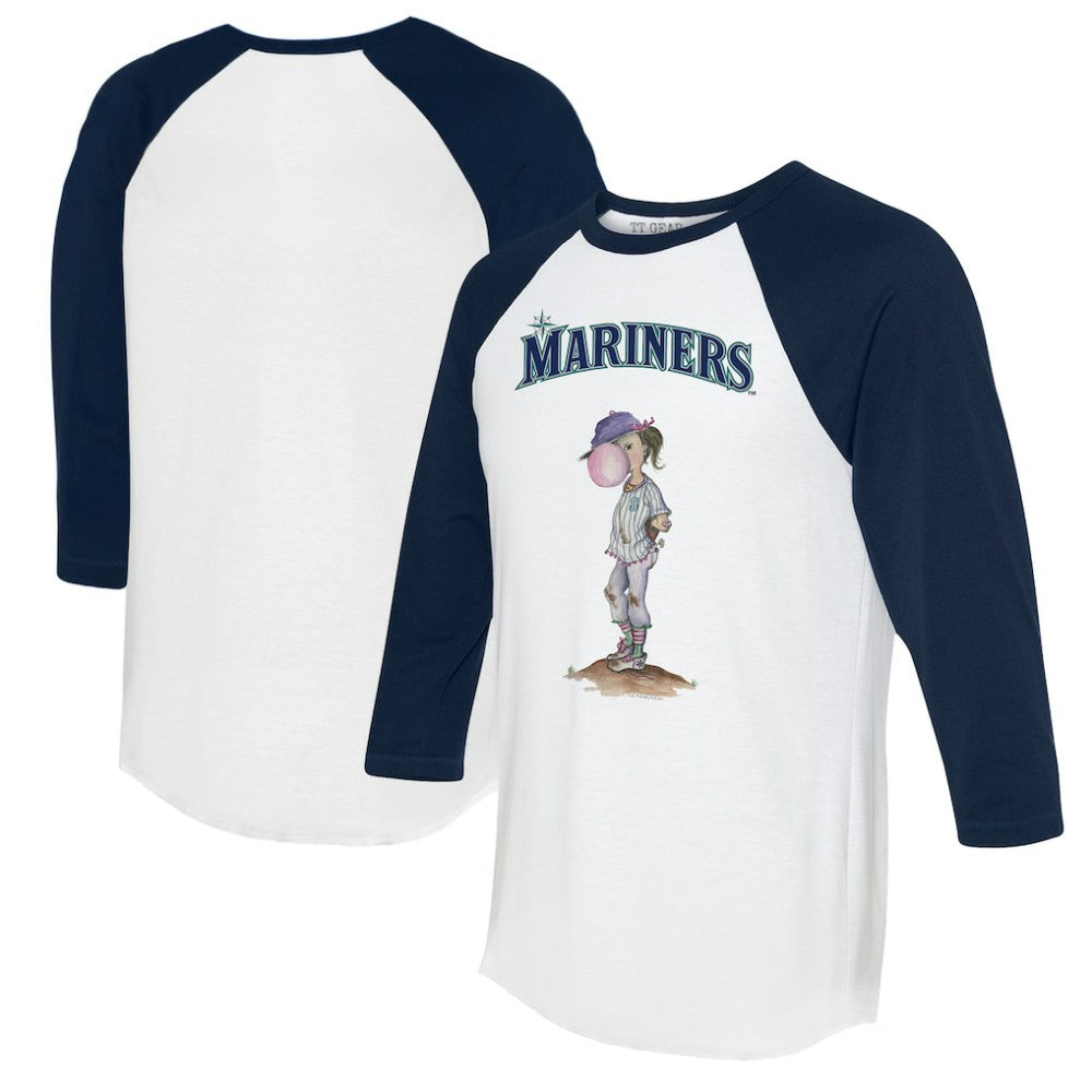 Seattle Mariners Tiny Turnip Women's Bubbles 3/4-Sleeve Raglan T-Shirt - White/Navy T-shirts