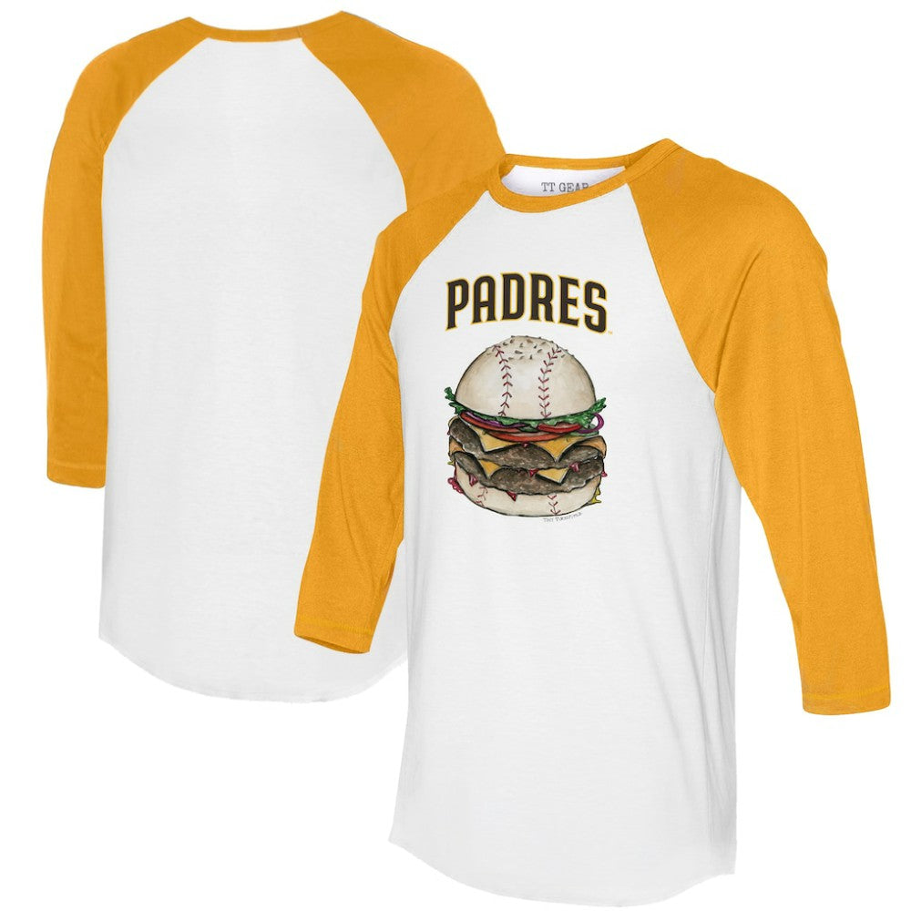 San Diego Padres Tiny Turnip Women's Burger 3/4-Sleeve Raglan T-Shirt - White/Gold T-shirts