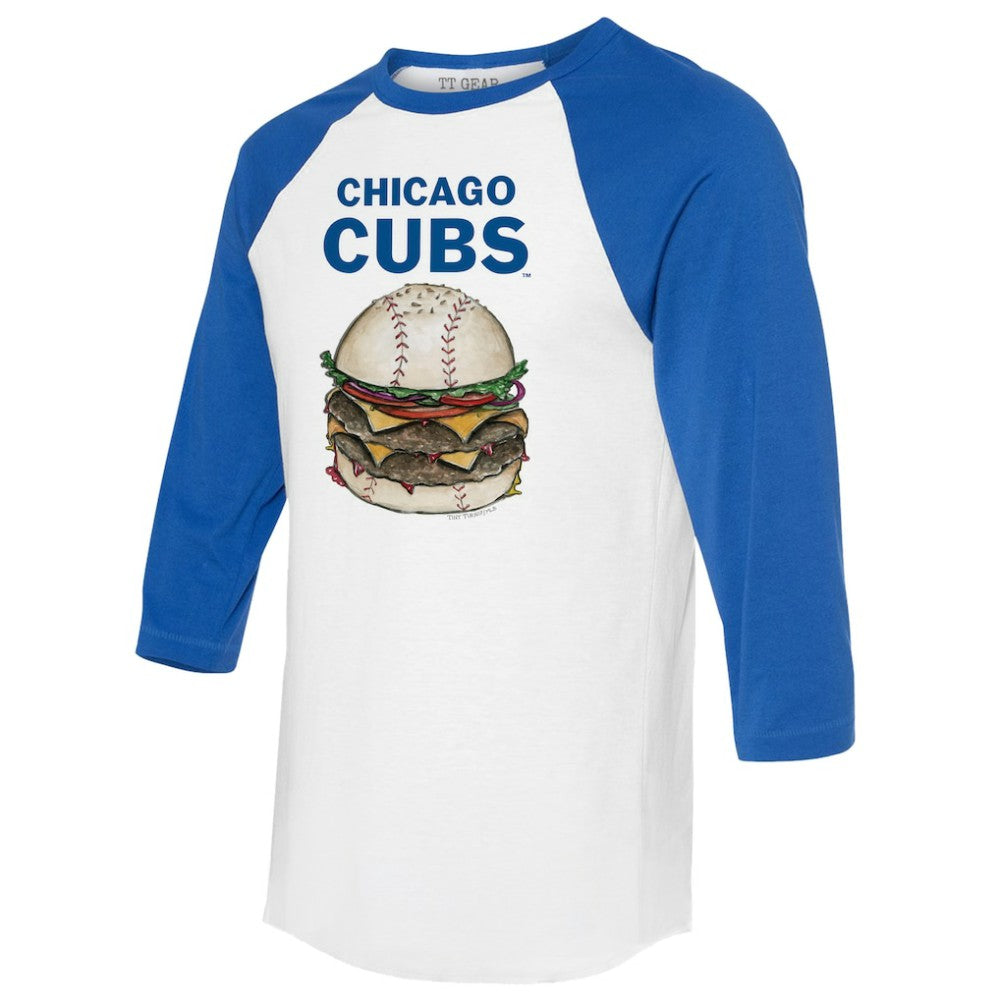 Chicago Cubs Tiny Turnip Women's Burger 3/4-Sleeve Raglan T-Shirt - White/Royal T-shirts