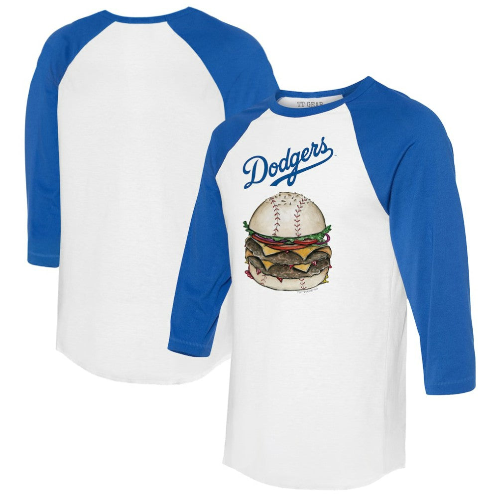 Los Angeles Dodgers Tiny Turnip Women's Burger 3/4-Sleeve Raglan T-Shirt - White/Royal T-shirts