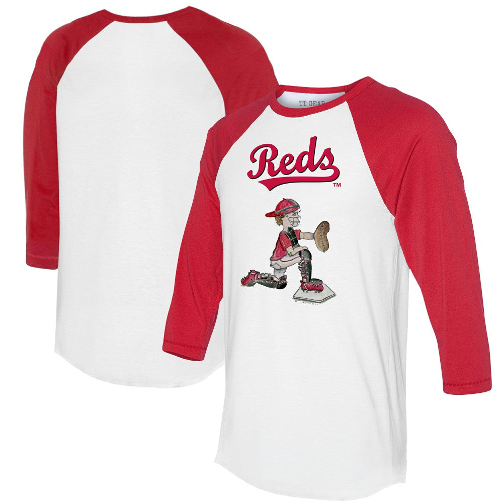 Cincinnati Reds Tiny Turnip Women's Caleb 3/4-Sleeve Raglan T-Shirt - White/Red T-shirts