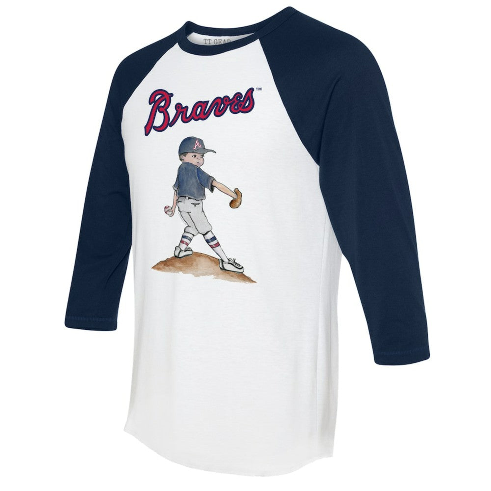 Atlanta Braves Tiny Turnip Women's Clemente 3/4-Sleeve Raglan T-Shirt - White/Navy T-shirts