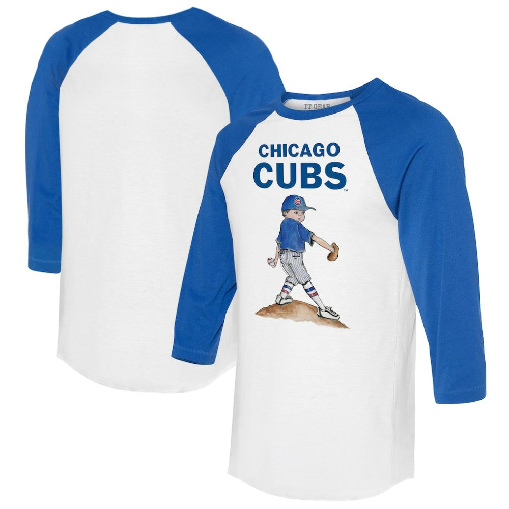 Chicago Cubs Tiny Turnip Women's Clemente 3/4-Sleeve Raglan T-Shirt - White/Royal T-shirts
