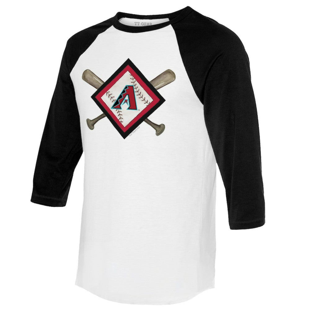 Arizona Diamondbacks Tiny Turnip Women's Diamond Cross Bats 3/4-Sleeve Raglan T-Shirt - White/Black T-shirts