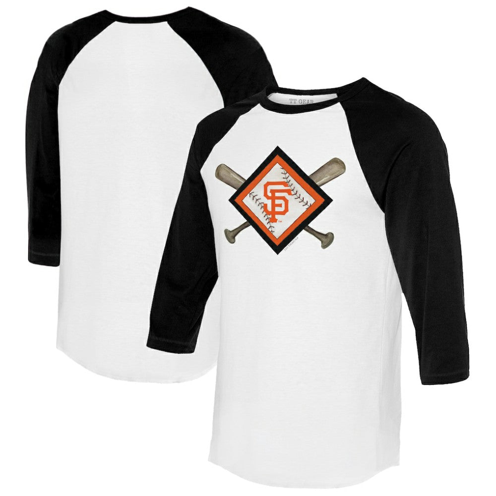 San Francisco Giants Tiny Turnip Women's Diamond Cross Bats 3/4-Sleeve Raglan T-Shirt - White/Black T-shirts