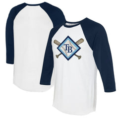 Tampa Bay Rays Tiny Turnip Women's Diamond Cross Bats 3/4-Sleeve Raglan T-Shirt - White/Navy T-shirts