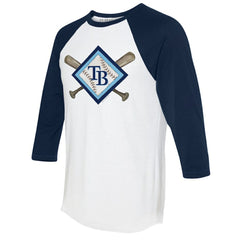 Tampa Bay Rays Tiny Turnip Women's Diamond Cross Bats 3/4-Sleeve Raglan T-Shirt - White/Navy T-shirts