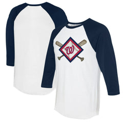 Washington Nationals Tiny Turnip Women's Diamond Cross Bats 3/4-Sleeve Raglan T-Shirt - White/Navy T-shirts