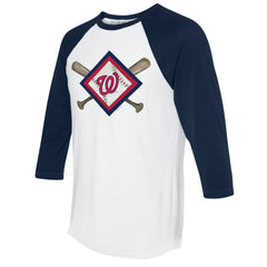 Washington Nationals Tiny Turnip Women's Diamond Cross Bats 3/4-Sleeve Raglan T-Shirt - White/Navy T-shirts