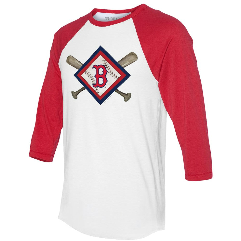 Boston Red Sox Tiny Turnip Women's Diamond Cross Bats 3/4-Sleeve Raglan T-Shirt - White/Red T-shirts