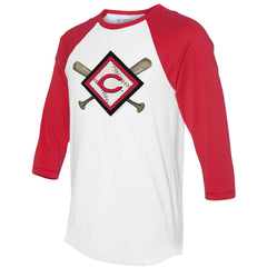 Cincinnati Reds Tiny Turnip Women's Diamond Cross Bats 3/4-Sleeve Raglan T-Shirt - White/Red T-shirts