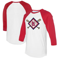 St. Louis Cardinals Tiny Turnip Women's Diamond Cross Bats 3/4-Sleeve Raglan T-Shirt - White/Red T-shirts