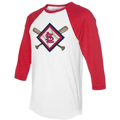 St. Louis Cardinals Tiny Turnip Women's Diamond Cross Bats 3/4-Sleeve Raglan T-Shirt - White/Red T-shirts