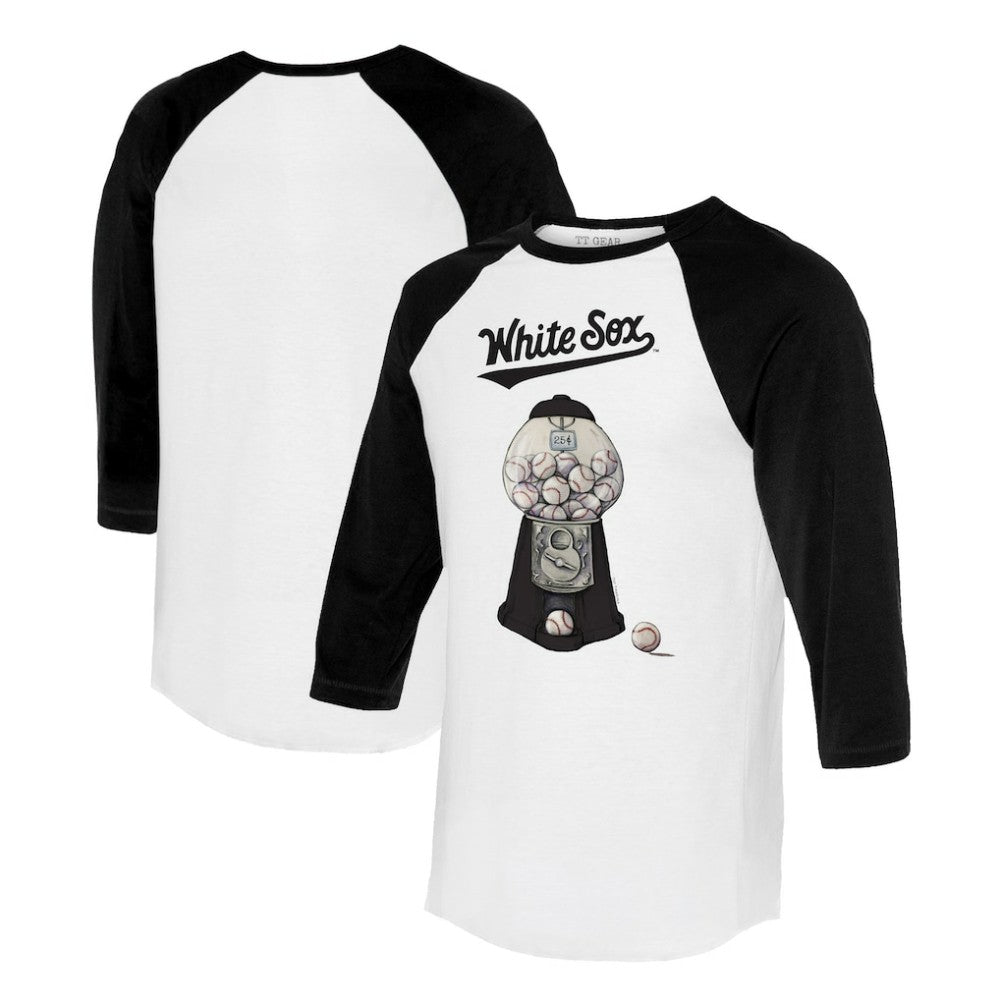 Chicago White Sox Tiny Turnip Women's Gumball Machine 3/4-Sleeve Raglan T-Shirt - White/Black T-shirts