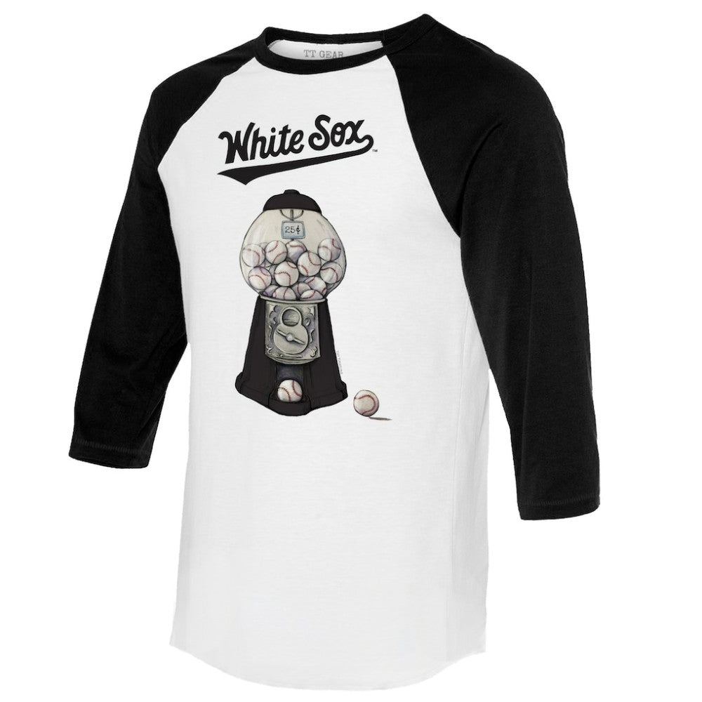 Chicago White Sox Tiny Turnip Women's Gumball Machine 3/4-Sleeve Raglan T-Shirt - White/Black T-shirts