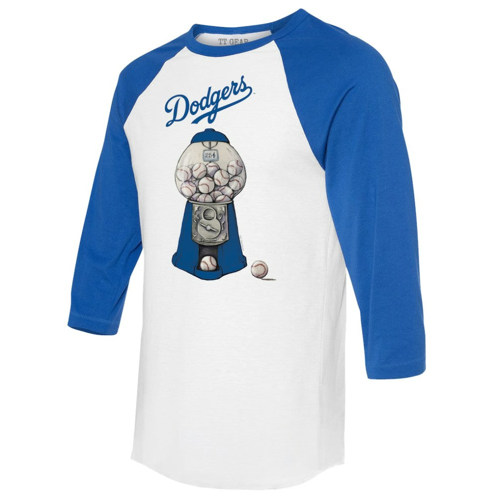 Los Angeles Dodgers Tiny Turnip Women's Gumball Machine 3/4-Sleeve Raglan T-Shirt - White/Royal T-shirts