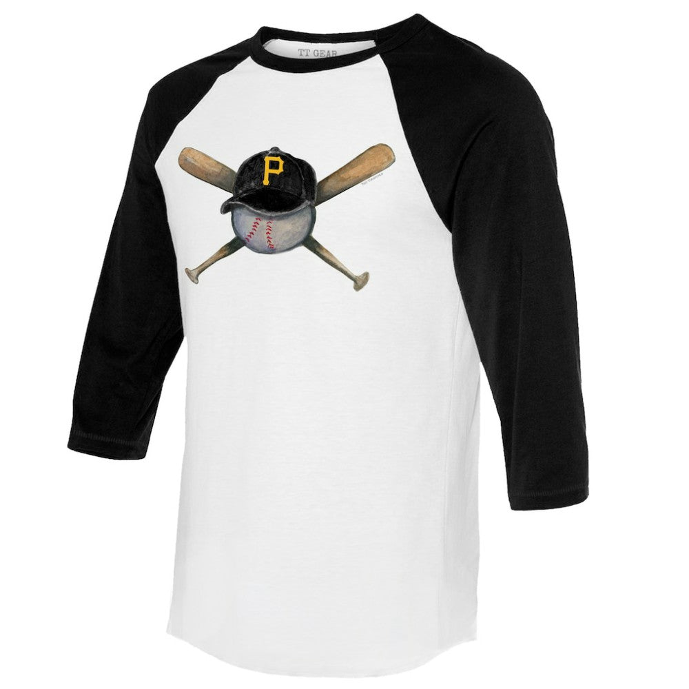 Pittsburgh Pirates Tiny Turnip Women's Hat Crossbats 3/4-Sleeve Raglan T-Shirt - White/Black Hats