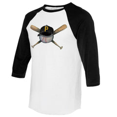 Pittsburgh Pirates Tiny Turnip Women's Hat Crossbats 3/4-Sleeve Raglan T-Shirt - White/Black Hats