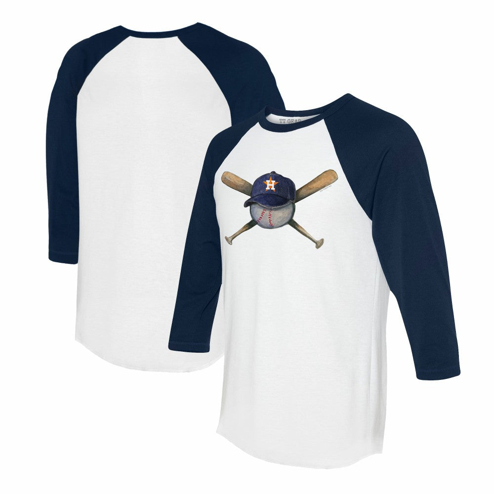 Houston Astros Tiny Turnip Women's Hat Crossbats 3/4-Sleeve Raglan T-Shirt - White/Navy Hats