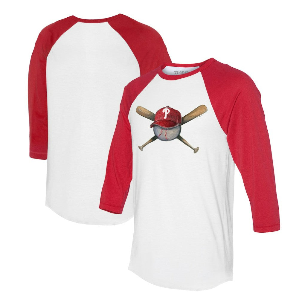 Philadelphia Phillies Tiny Turnip Women's Hat Crossbats 3/4-Sleeve Raglan T-Shirt - White/Red Hats