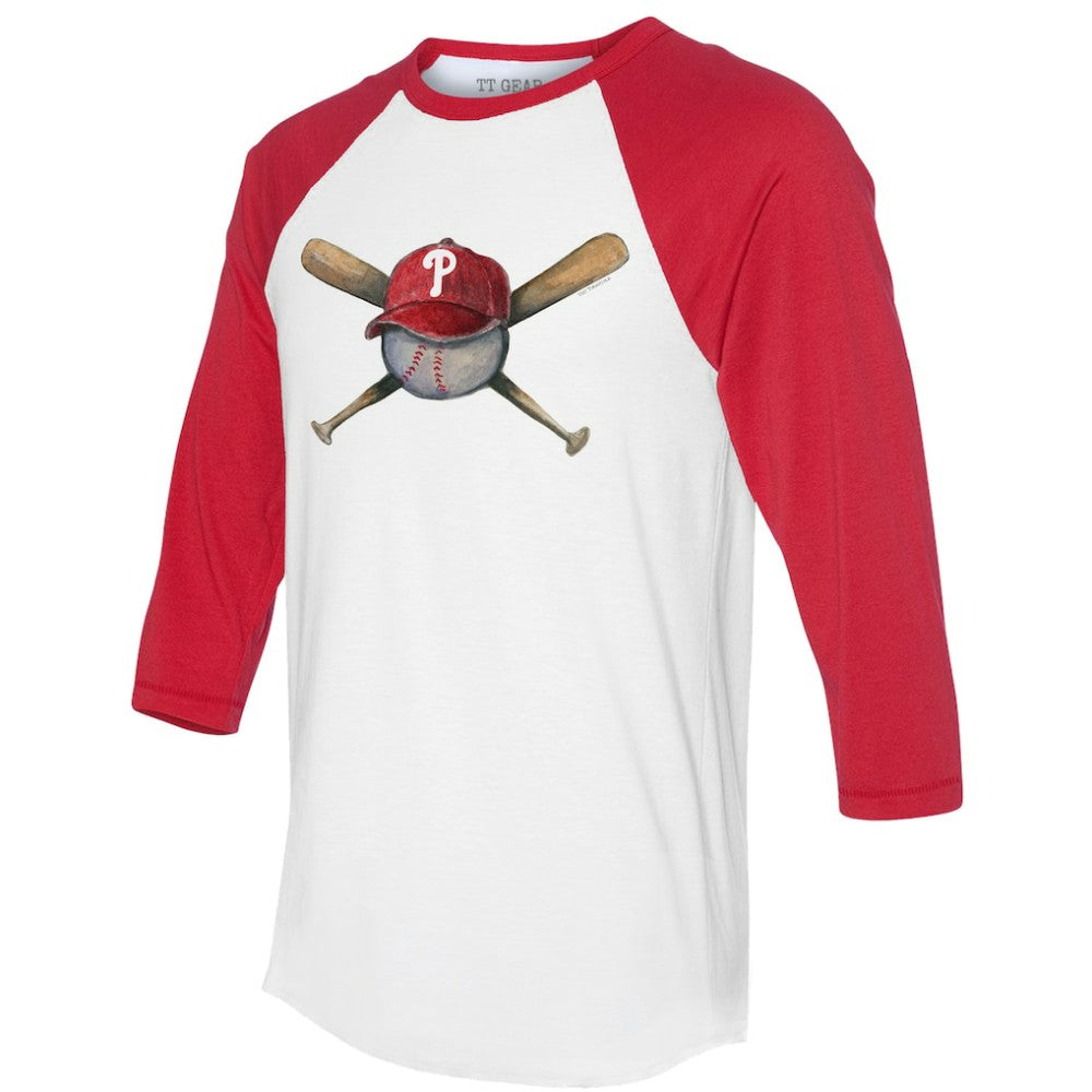 Philadelphia Phillies Tiny Turnip Women's Hat Crossbats 3/4-Sleeve Raglan T-Shirt - White/Red Hats