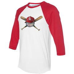 St. Louis Cardinals Tiny Turnip Women's Hat Crossbats 3/4-Sleeve Raglan T-Shirt - White/Red Hats