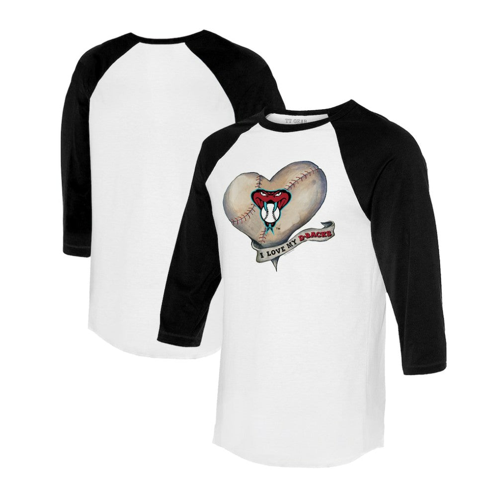 Arizona Diamondbacks Tiny Turnip Women's Heart Banner 3/4-Sleeve Raglan T-Shirt - White/Black T-shirts