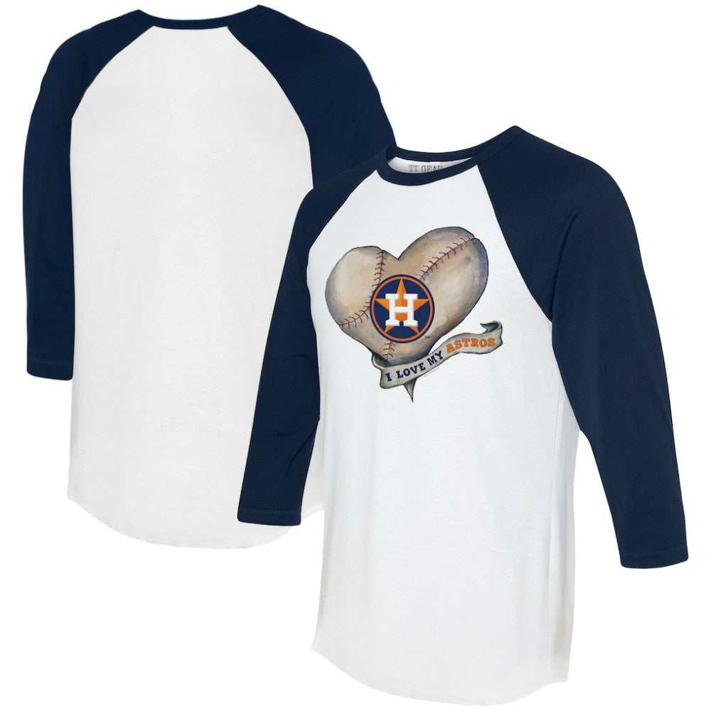 Houston Astros Tiny Turnip Women's Heart Banner 3/4-Sleeve Raglan T-Shirt - White/Navy T-shirts