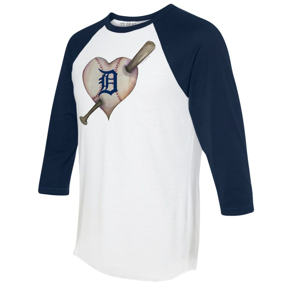 Detroit Tigers Tiny Turnip Women's Heart Bat 3/4-Sleeve Raglan T-Shirt - White/Navy T-shirts