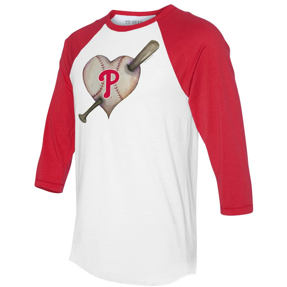Philadelphia Phillies Tiny Turnip Women's Heart Bat 3/4-Sleeve Raglan T-Shirt - White/Red T-shirts