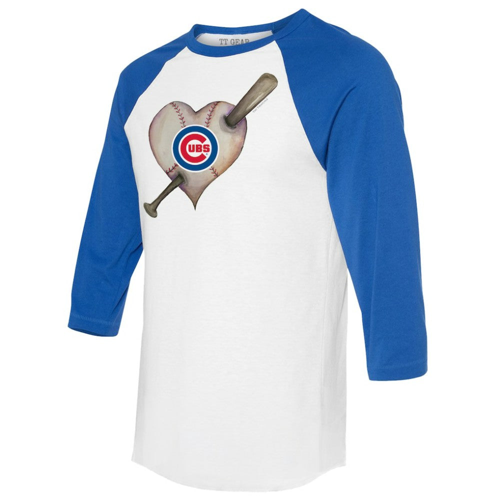 Chicago Cubs Tiny Turnip Women's Heart Bat 3/4-Sleeve Raglan T-Shirt - White/Royal T-shirts