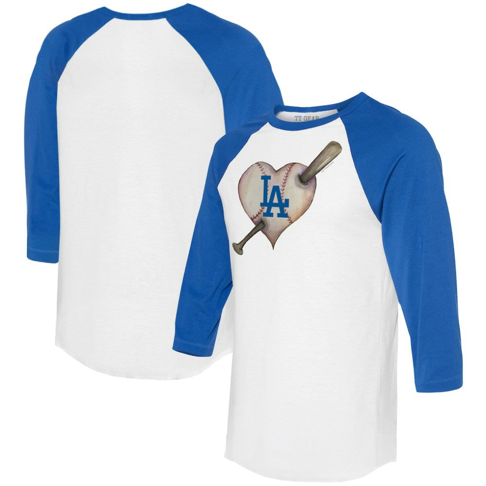 Los Angeles Dodgers Tiny Turnip Women's Heart Bat 3/4-Sleeve Raglan T-Shirt - White/Royal T-shirts