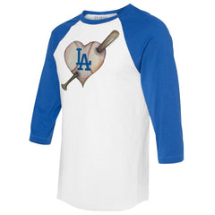 Los Angeles Dodgers Tiny Turnip Women's Heart Bat 3/4-Sleeve Raglan T-Shirt - White/Royal T-shirts